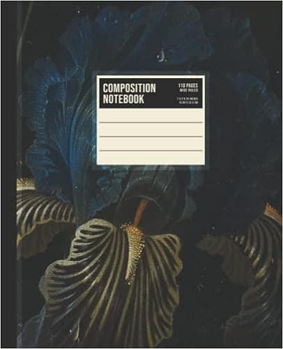 Composition Notebook: Beautiful Dark Renaissance Flowers - Wide Ruled Lined Paper Journal: 7.5" x 9.25" - 110 Pages (Wide Ruled Notebooks) - School Supplies for Kids Teens Adults - College Ruled