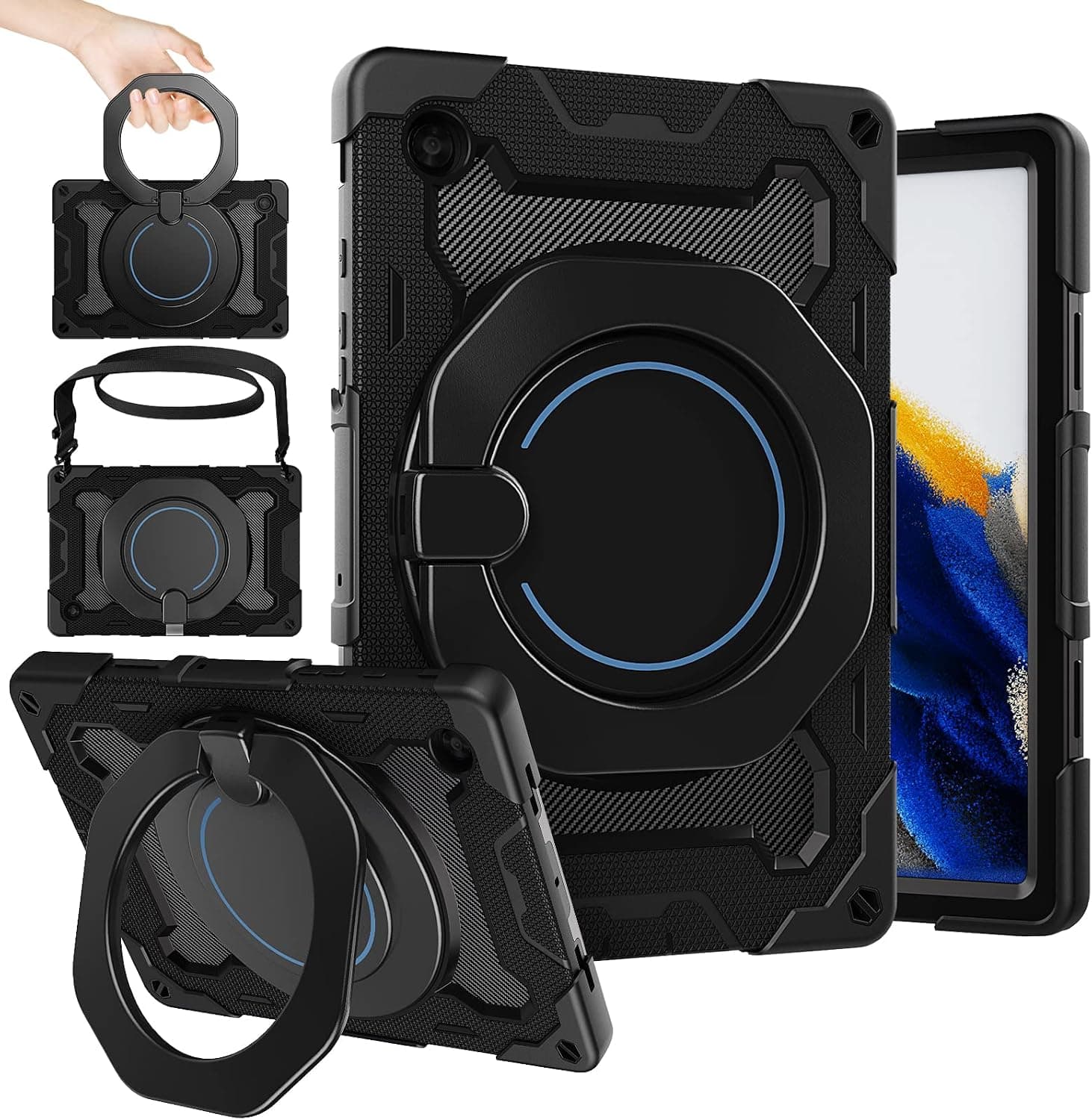 ROISKIN for Galaxy Tab A8 10.5 Case for Kids Girls Boys, Model SM-X200 X205 X207 Tablet Case with 360 Rotating Kickstand Shoulder Strap Hand Grip 3 Layer Shockproof Durable Case