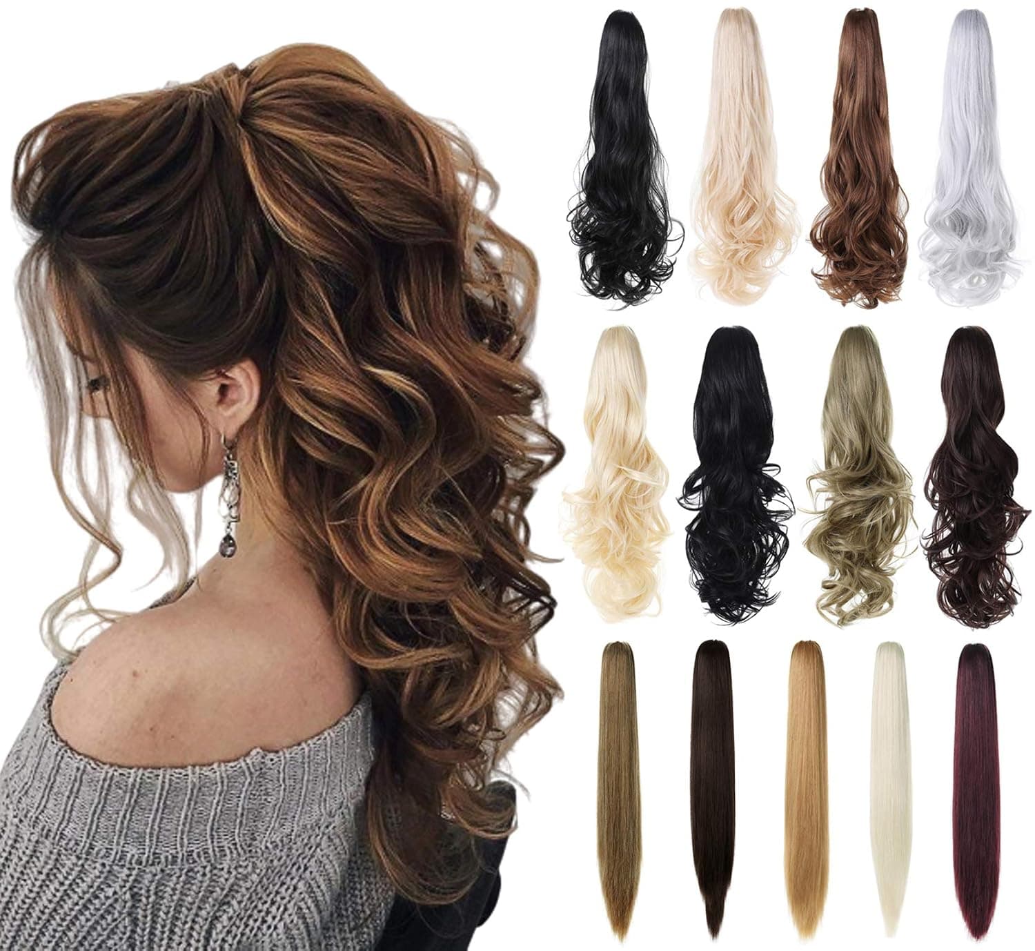 XBwig Claw Clip in Ponytail Hair Extension 18" 21" 23"Curly Wavy Straight Hairpiece One Piece A Jaw Long Pony Tails for Women(Platinum Blonde 23"-Straight)
