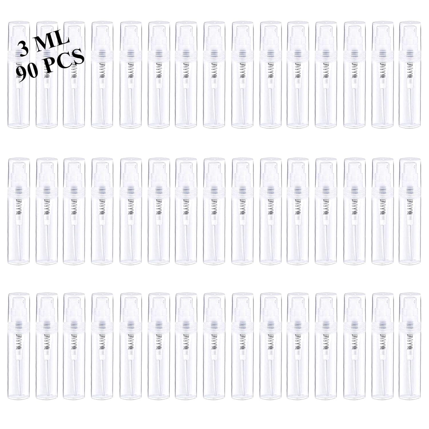 Mini Spray Bottles 90PCA 3ML Refillable Empty Clear Plastic Spray Bottles Perfume Mouthwash Atomizer Small Travel Size Aerosol Spray Bottle for Cleaning,Essential Oils,Hand sanitizer, Liquid …