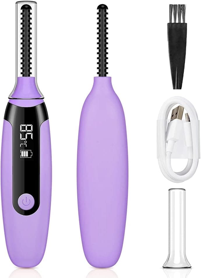 Acavado Heated Eyelash Curler,USB Rechargeable Electric Eyelash Curlers,LED Display 4 Temperature Setting Eye Lash Curler for Long Lasting Natural Curling,Makeup Tool for Eyes Pink