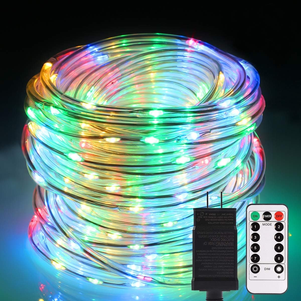 B-right Rope Lights Outdoor, 72ft 336 LED String Lights Plug in Low Voltage 8 Modes Extendable Dimmable Waterproof Rope String Light for Patio Party Bedroom Deck Decor, Multicolor with Remote Control