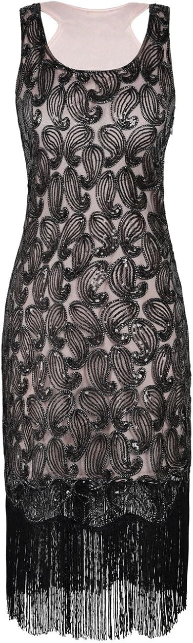 PrettyGuide Women 1920s Flapper Dress Sequin Paisley Racer Back Cocktail Gatsby Dress