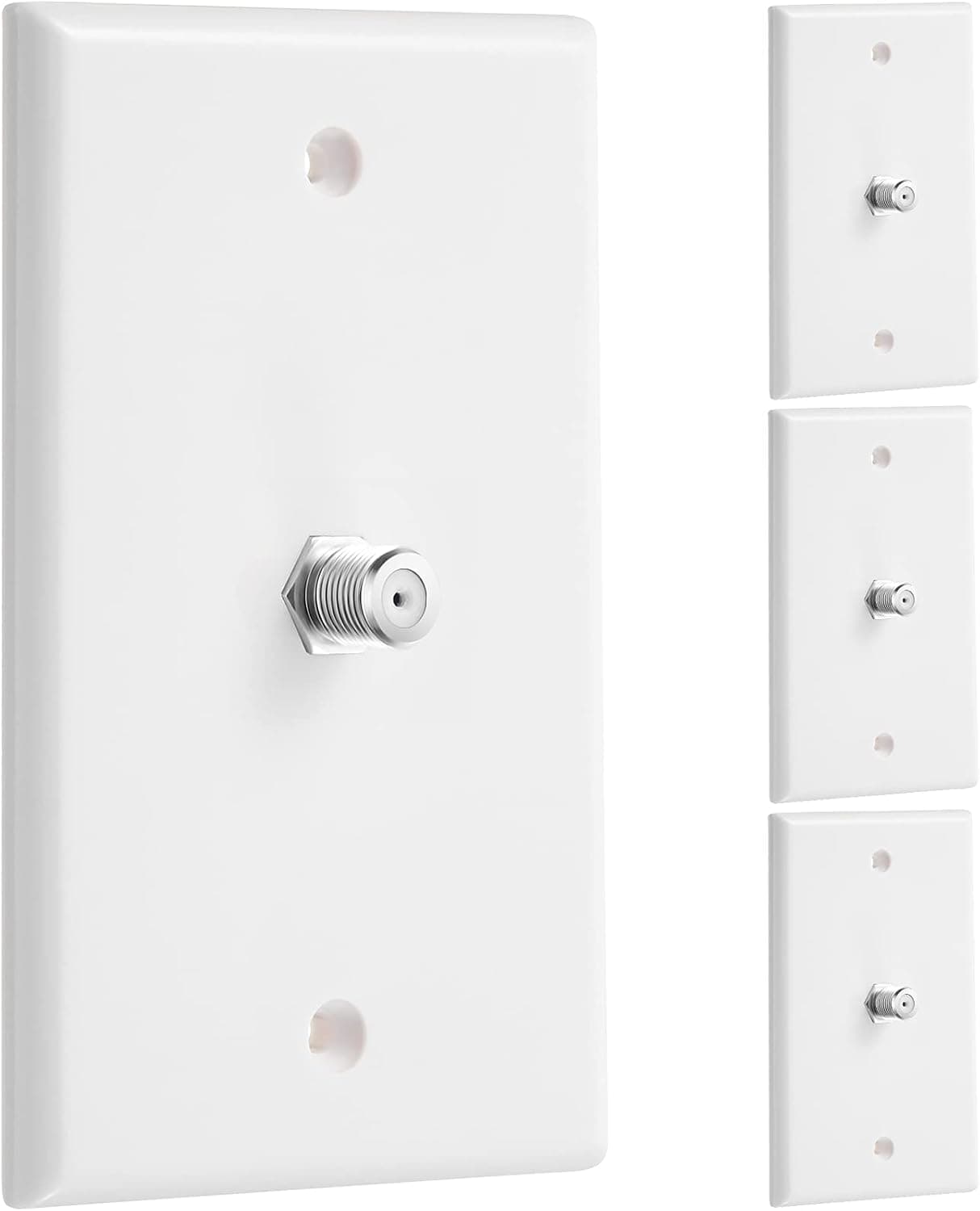4 Pieces Coax Wall Plate 1-Port TV Cable Wall Plate F Connector Wall Plate Single Gang Video Wall Jack Wall Plates (White)