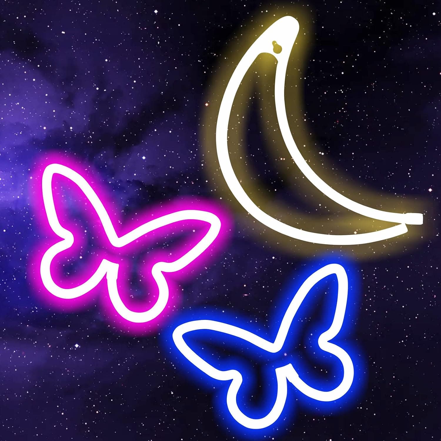 3 Pcs LED Neon Signs, 2 Butterfly and 1 Moon for Bedroom Wall Decor, Kids Girls Birthday Gift, 3-AA Battery/USB Powered Night Light Decorations for Christmas Outdoor Bar Wedding Party Butterflies (Blue Pink Warm White)