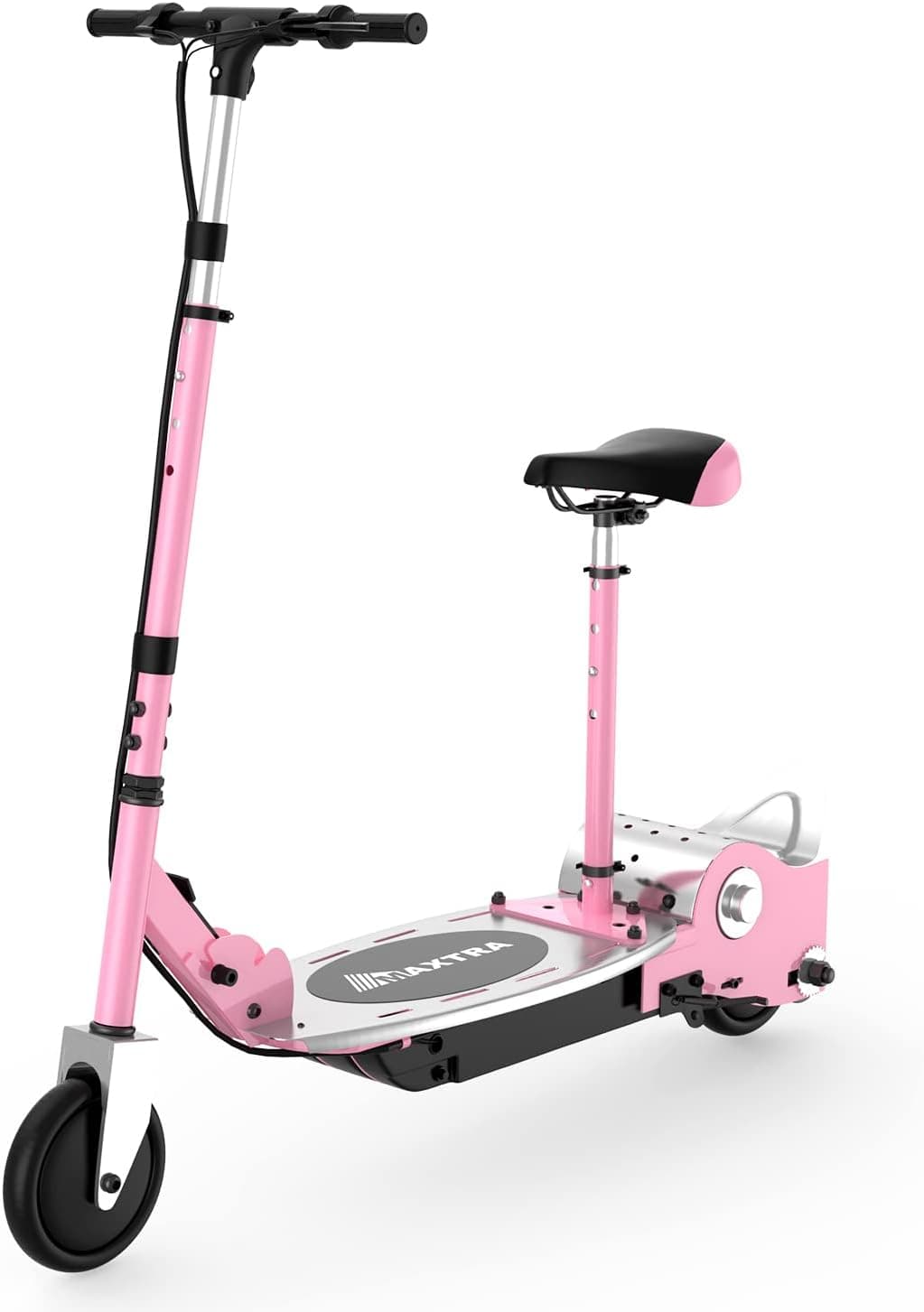 MAXTRA E120 Electric Scooter with Seat, Adjustable Height for Kids Ages 6-12, up to 10mph ＆ 155lbs Max Load, Removable Seat 2 Riding Styles