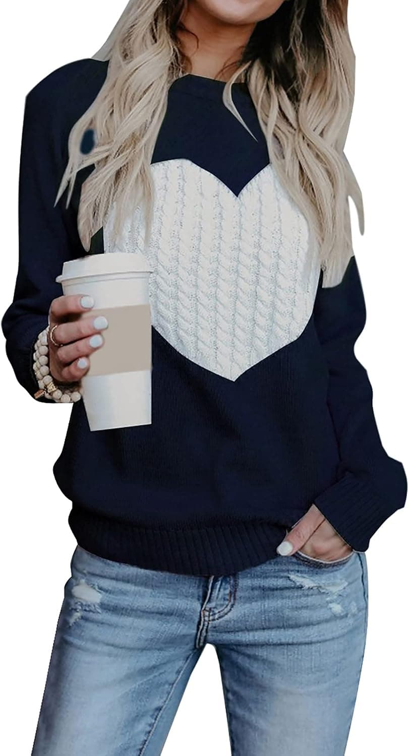 shermie Women's Pullover Sweaters Long Sleeve Crewneck Cute Heart Knitted Casual Sweater