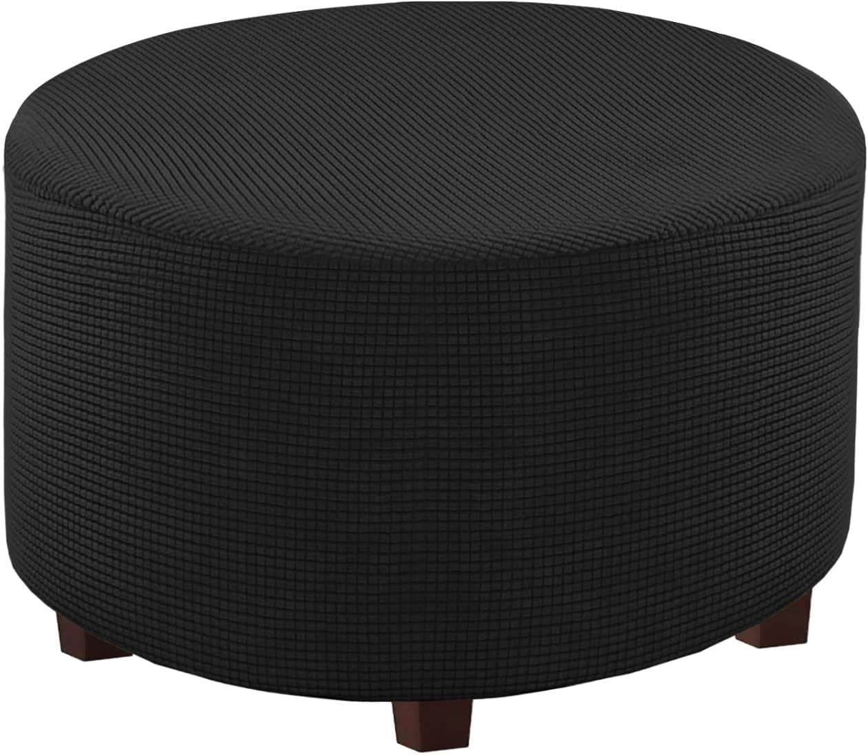 Flamingo P Stretch Ottoman Slipcovers Round Ottoman Covers Removable Footstool Covers Storage Ottoman Protect Covers for Living Room (Medium, Black) Fit Dia 20" - 23"