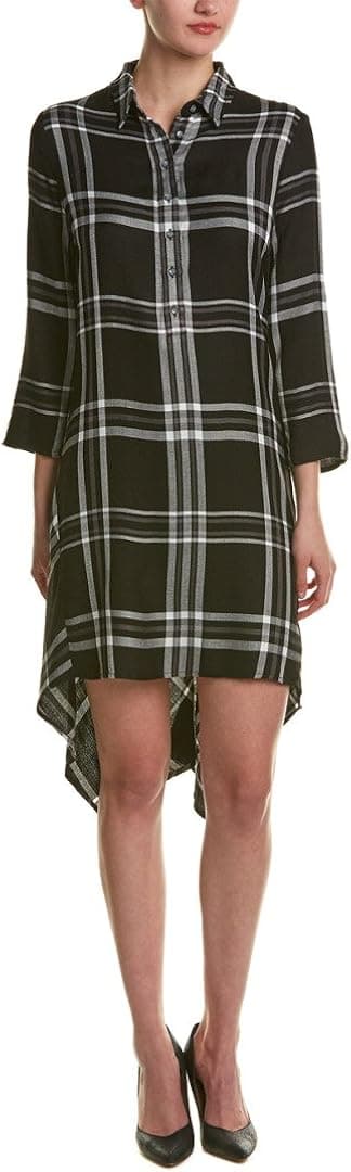 Max Studio Women's Long Sleeve Plaid Button Down Collar Dress