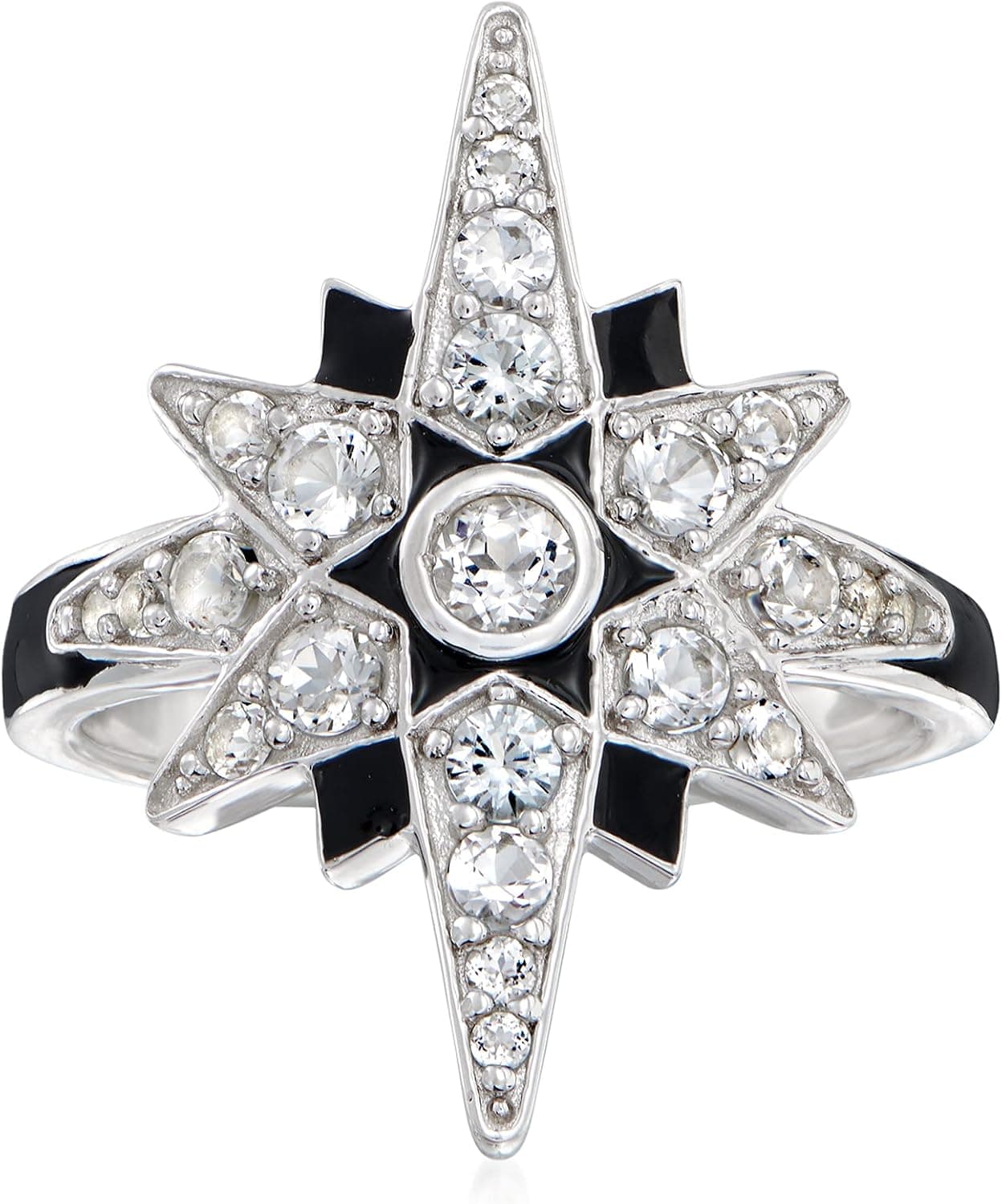 Ross-Simons 1.10 ct. t.w. White Topaz and Black Enamel Star Ring in Sterling Silver. Size 8