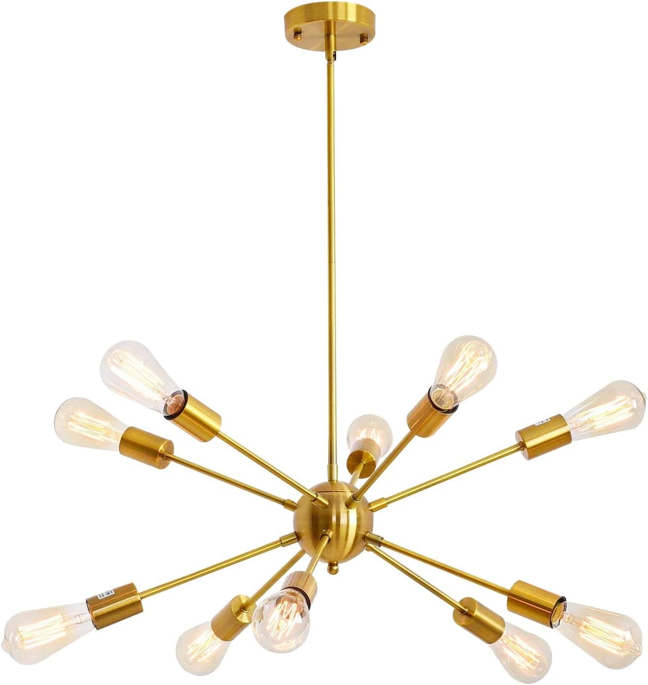ZSMIHDOH Modern Sputnik Chandelier Gold, Industrial Vintage Semi Flush Mount Ceiling Light Fixtures for Bedroom Living Room Kitchen Dining Room (10-Lights Gold)