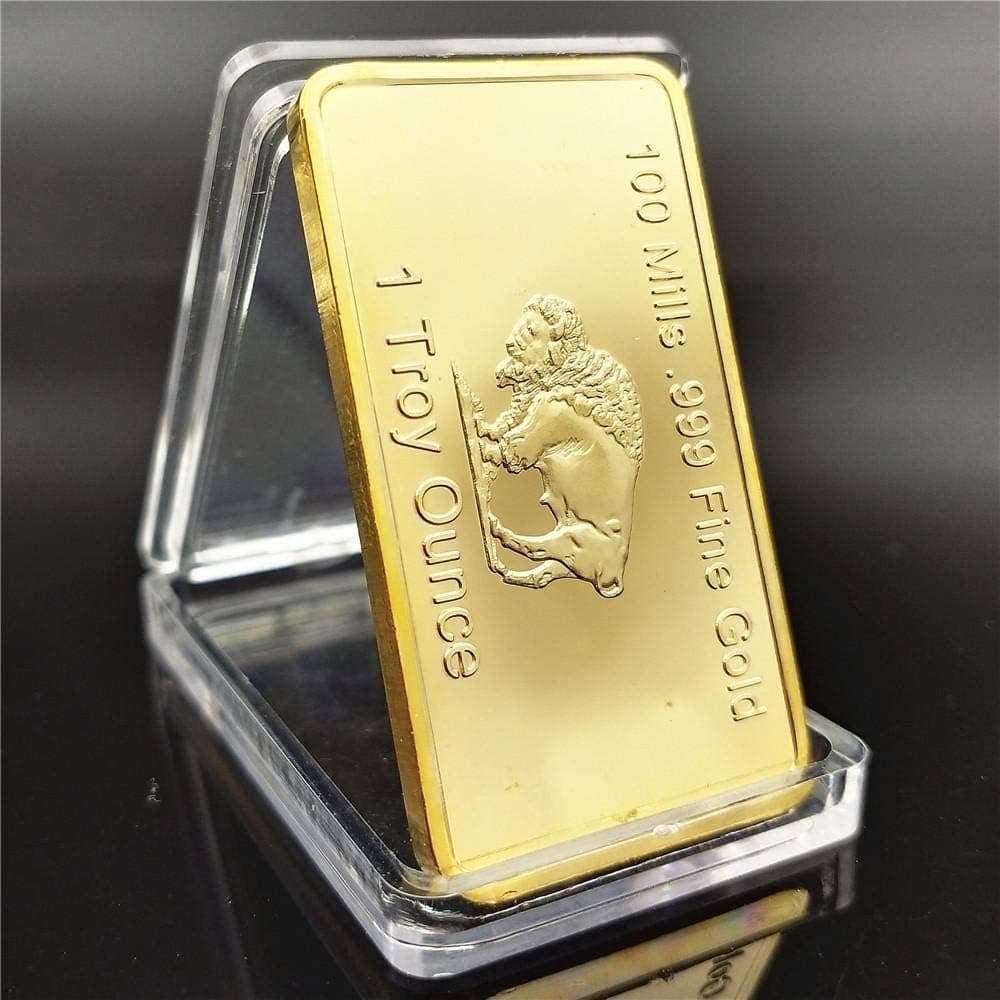 QUEFANGONGYI LKNEJN Gold one Troy Ounce 24K Pure Gold Plated bar Buffalo Bullion bar Free Capsule a