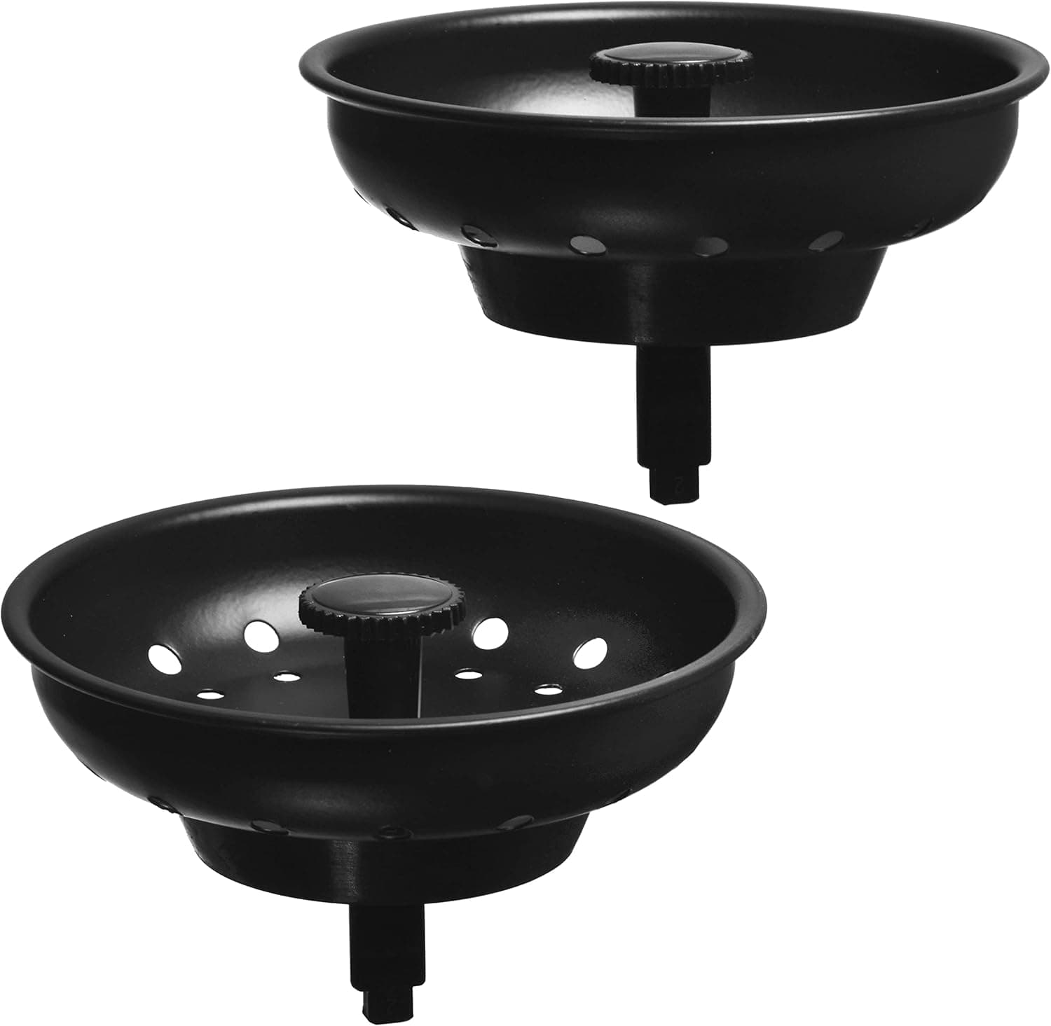 2 Pack - Black Kitchen Sink Strainer and Stopper Combo Basket Replacement for Standard 3-1/2 inch Drain, Electroplated Coated Stainless Steel Basket with Plastic Knob, Rubber Stopper Bottom