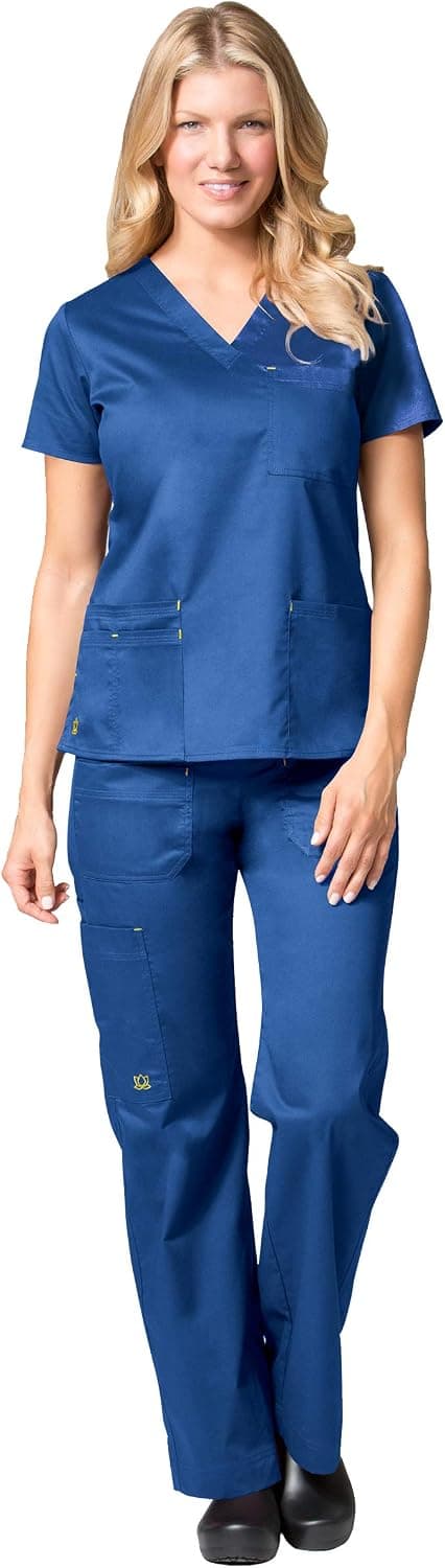 Maevn Blossom 3 Pocket V-Neck Scrub Top & Utility Pocket Cargo Scrub Pant Set [XS - 2XL]