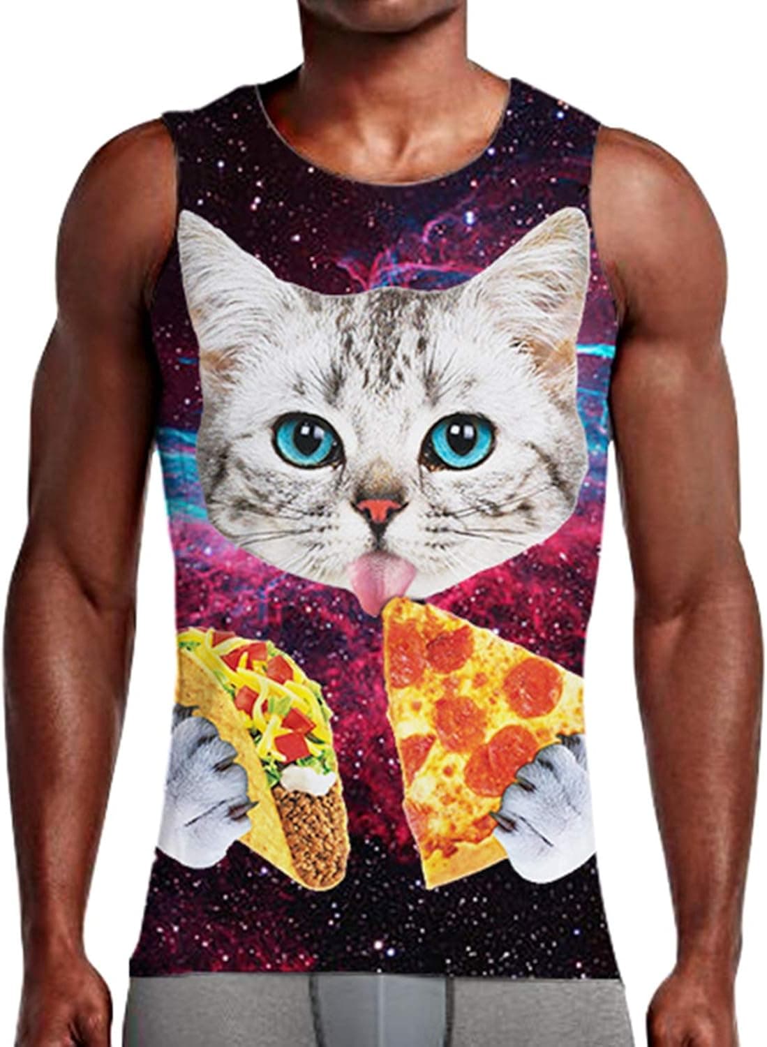 NEWISTAR Men Boys Funny Space Pizza Ca Tank Tops Sleeveless Tees Undershirts XL