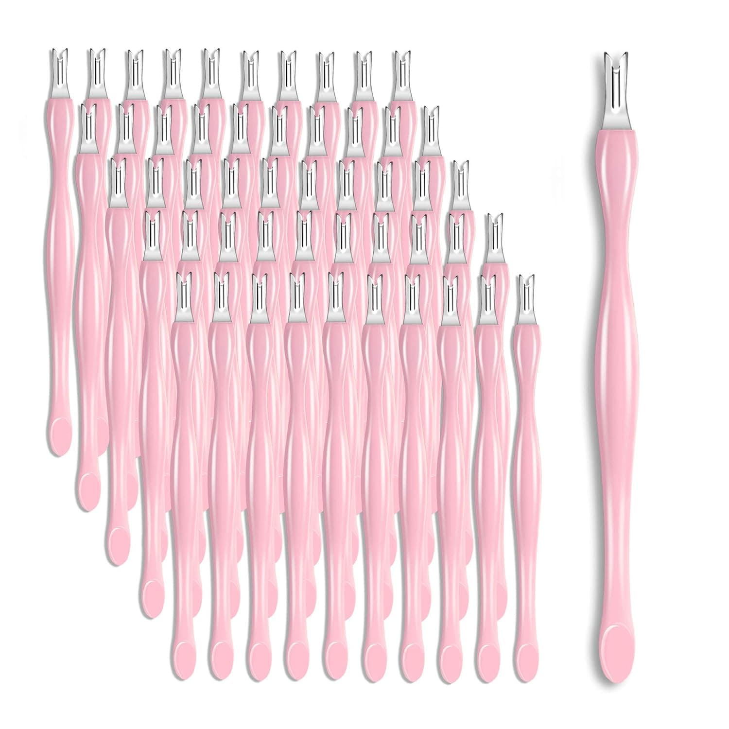 Laza 50 Pcs Professional Cuticle Trimmer Remover Pusher Knife Dead Skin Callus Removal Fork Practical Nail Art Cleaner Tools for Men Women - Light Pink