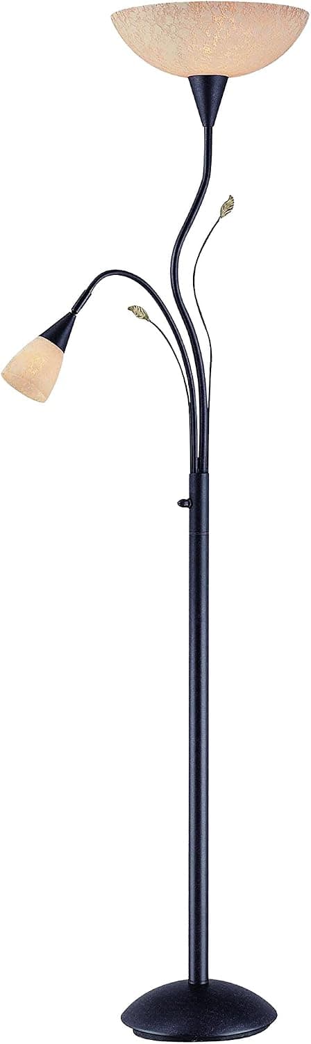 Lite Source C6919 Floor Lamp with Amber Glass Shades, Bronze Finish