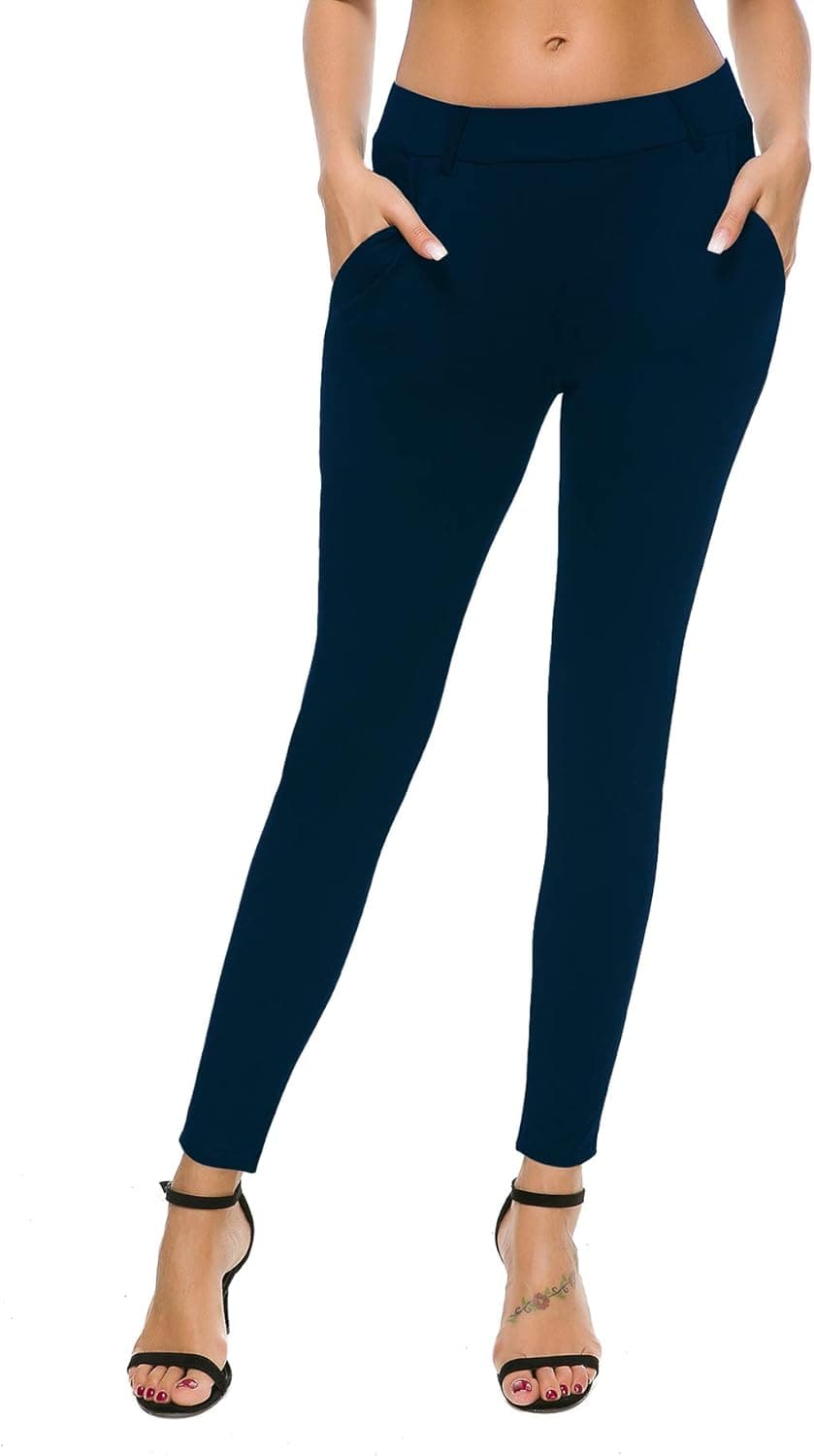Bamans Women's Yoga Dress Pants Tummy Control Pull On 4 Way Stretch Skinny Slim Leggings, Royal Blue L