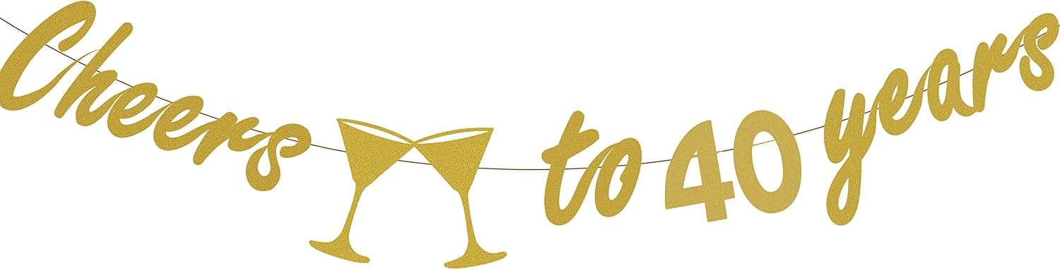 40th BIRTHDAY PARTY DECORATIONS - Glittery Gold Cheers to 40 Years Banner,Perfect Party Supplies 40th Anniversary Decorations for 40th Birthday