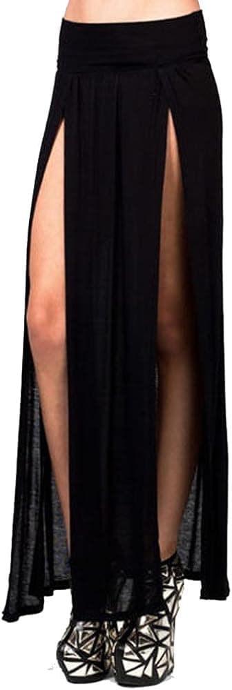 Vivicastle Women's USA Sexy High Waisted Double Slits Open Knit Long Maxi Skirt