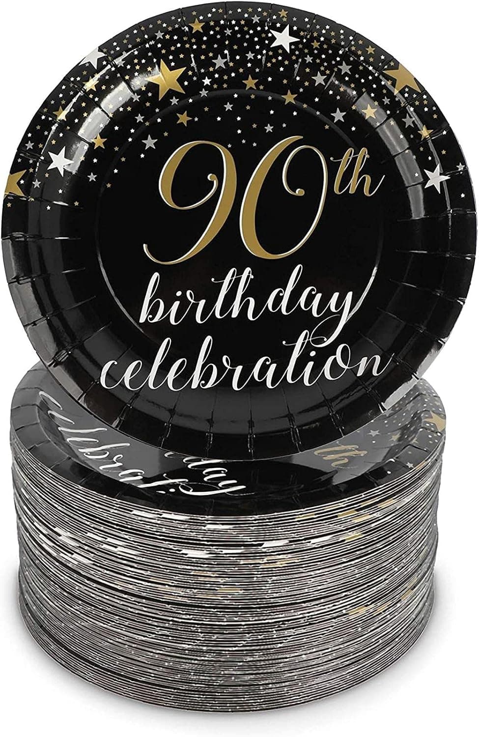 80-Pack 90th Birthday Celebration Party Paper Plates (7 in)
