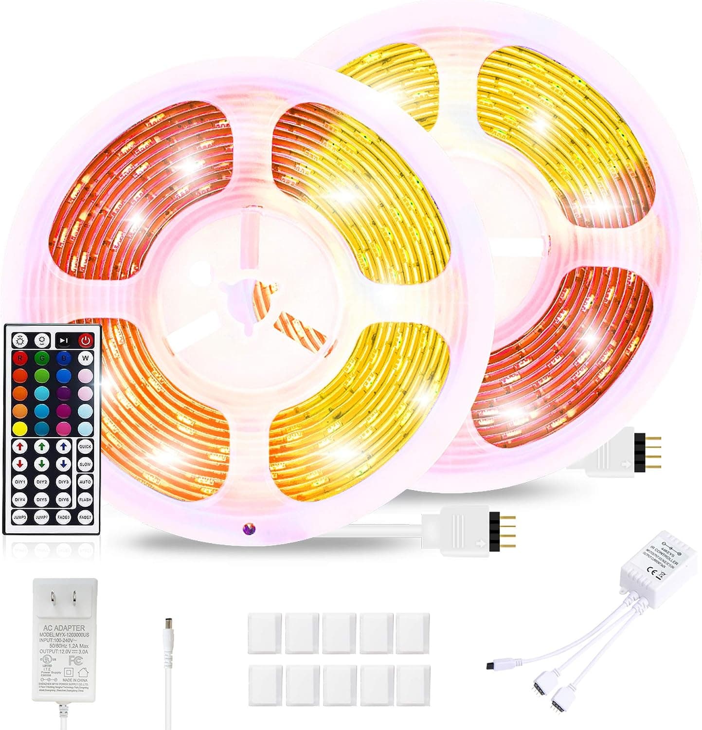 LED Strip Lights,32.8ft RGB Strip Lights IP65 Waterproof Tape Light with 44 Keys Remote Control and 12V Power Supply for Room Decoration,Indoor and Outdoor