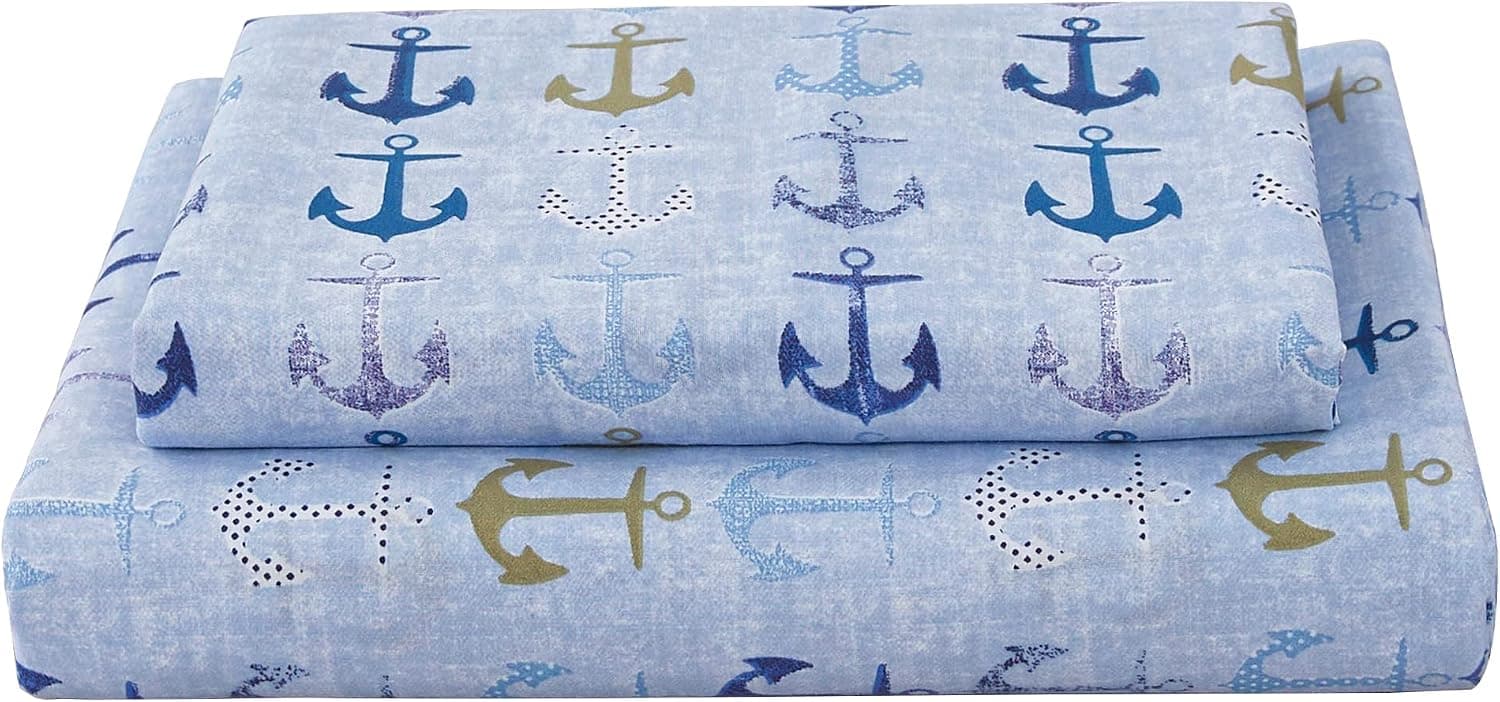 softan Bed Sheet Set for Kids Boys, Twin Size Kids Sheets Microfiber Kids Fitted Sheet, Breathable & Silky Soft Feeling Kids Sheet Set 3 PCs Anchor Kids Twin Bed Sheet
