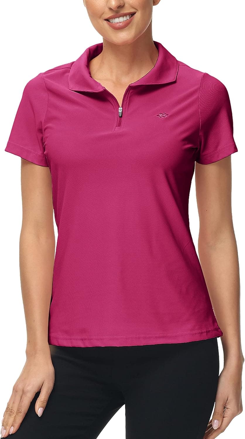 MoFiz Women's UPF 50+ Short Sleeve Golf Tennis Polo Shirt Zip Up Cooling Bowling Shirt Quick Dry Workout Active T-Shirt