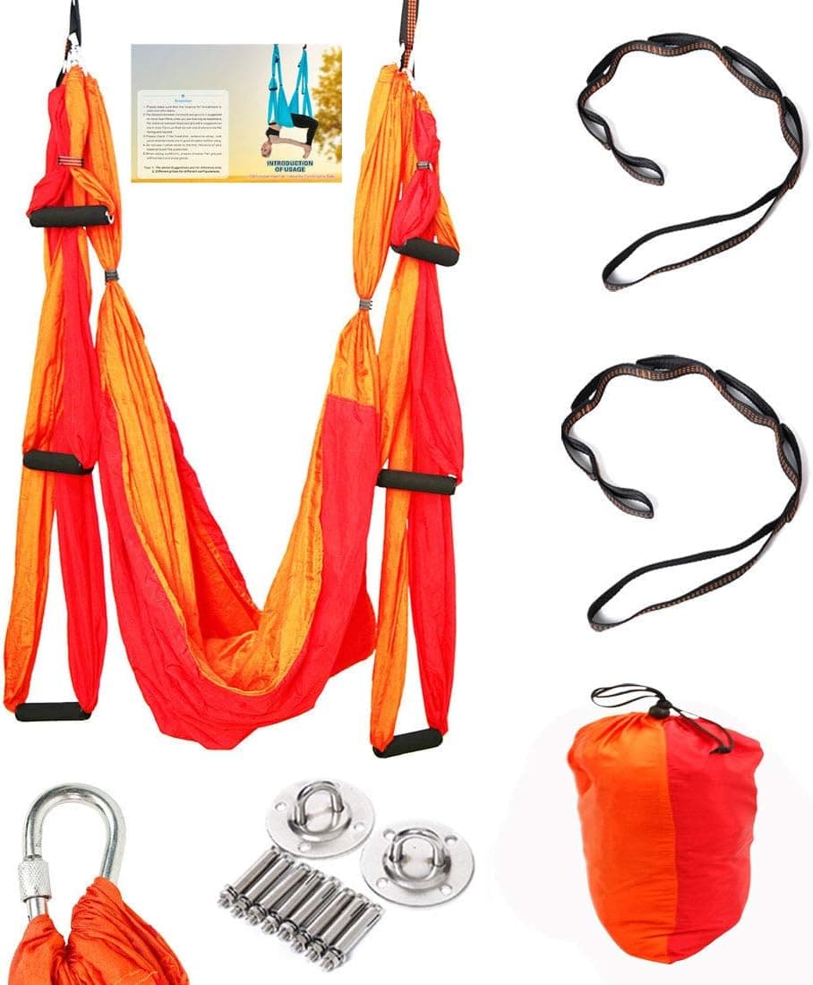 Geelife Aerial Yoga Hammock Set Yoga Swing Kit Trapeze for Yoga Antigravity Inversion Hanging Equipment (Red)