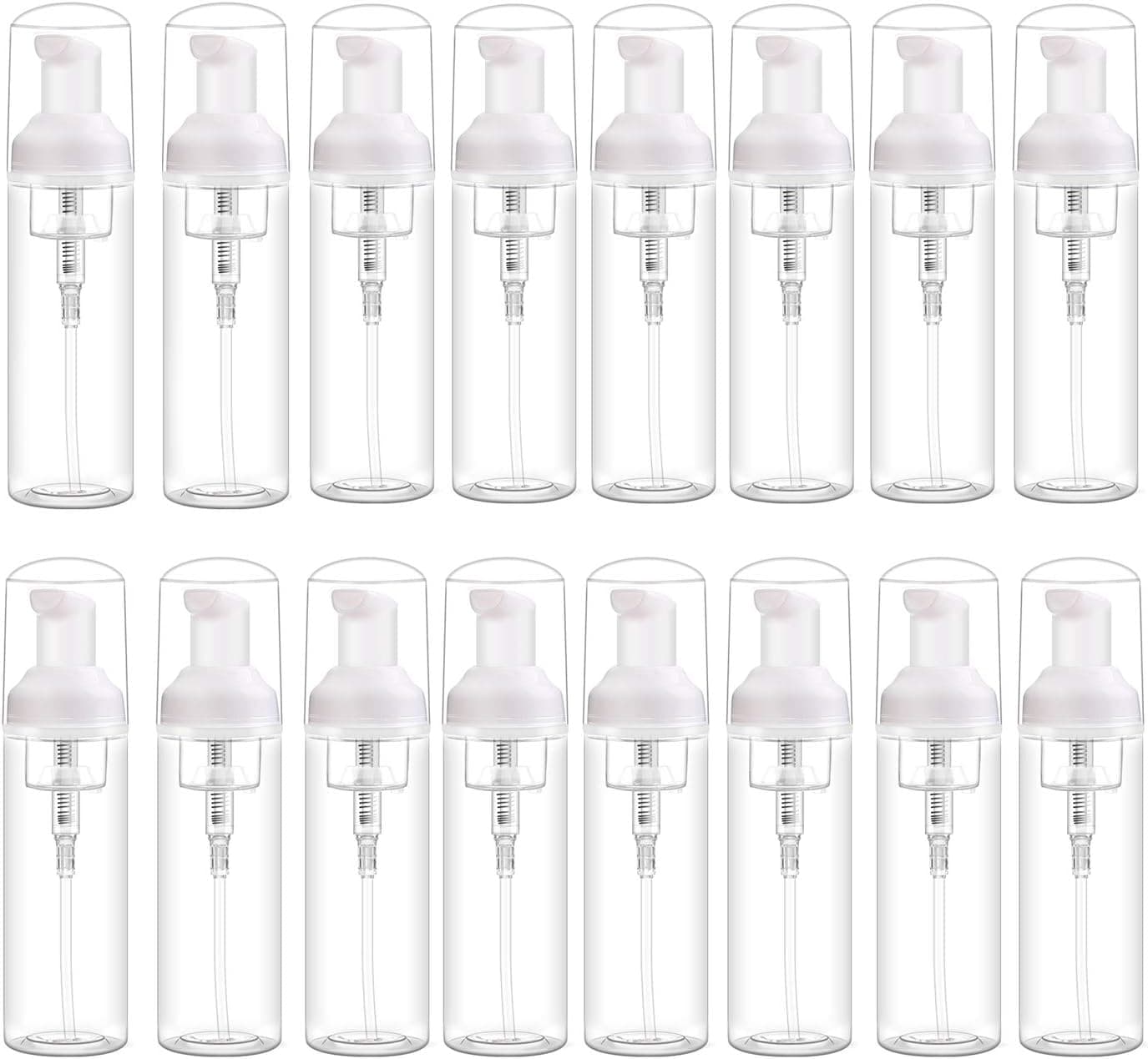 Set of 16 Plastic Foamer Pump Bottle Mini Liquid Foaming Bottles Empty Travel Foam Soap Dispenser for Refillable Travel Hand Soap Foaming, Shampoo, Castile (60ML/2oz)