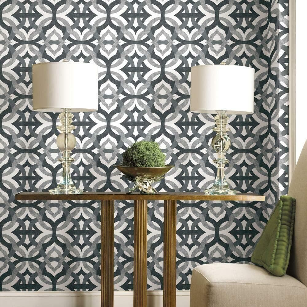 Waverly RMK11867RL Tipton Peel and Stick Wallpaper (18 in x 18.86 ft) – Easy Application, No Sticky Residue – Gray and White