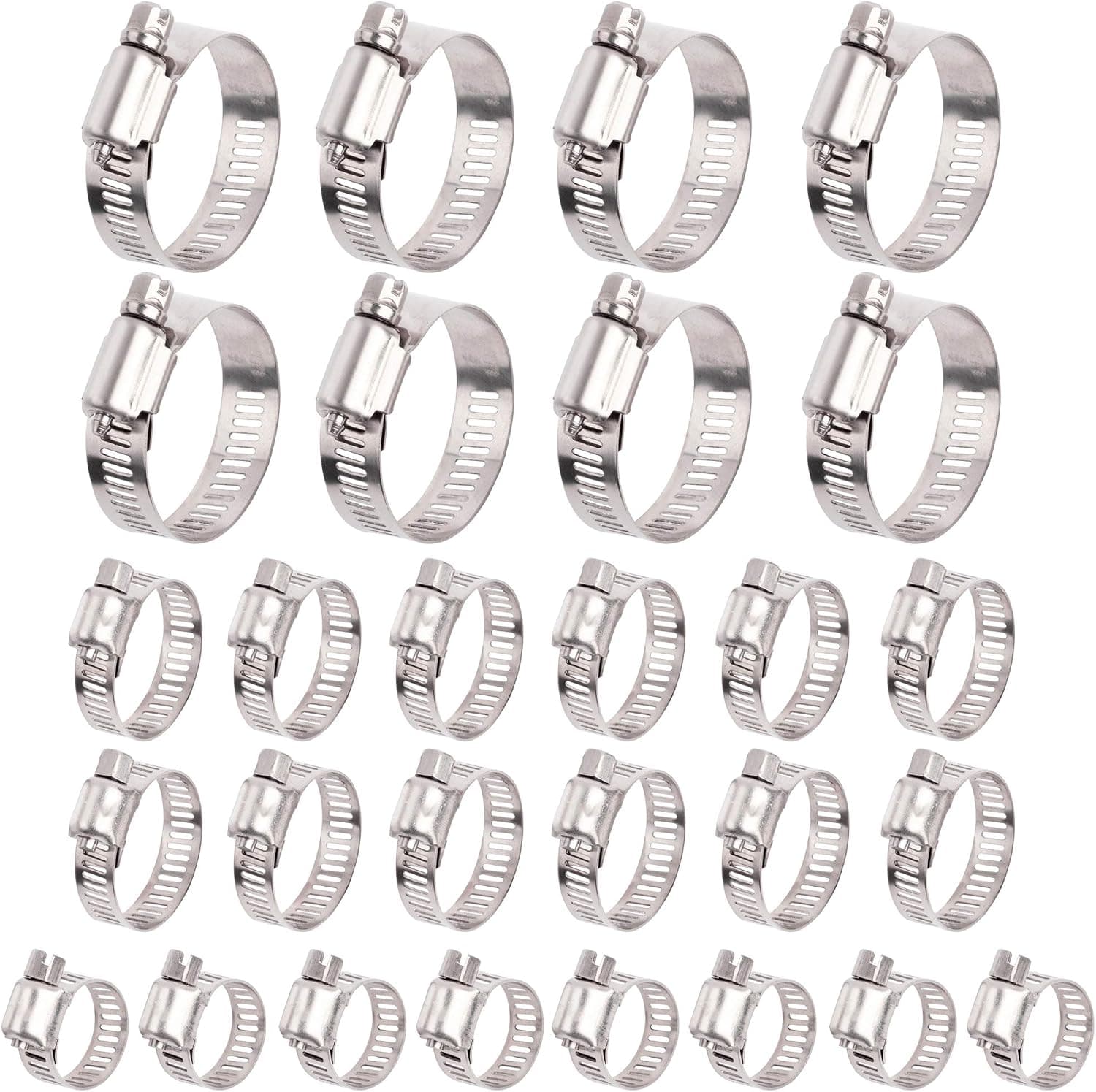 ISPINNER 28pcs 3 Sizes 304 Stainless Steel Adjustable 8-38mm Range Worm Gear Hose Clamps Assortment Kit 8-16mm, 13-23mm, 21-38mm