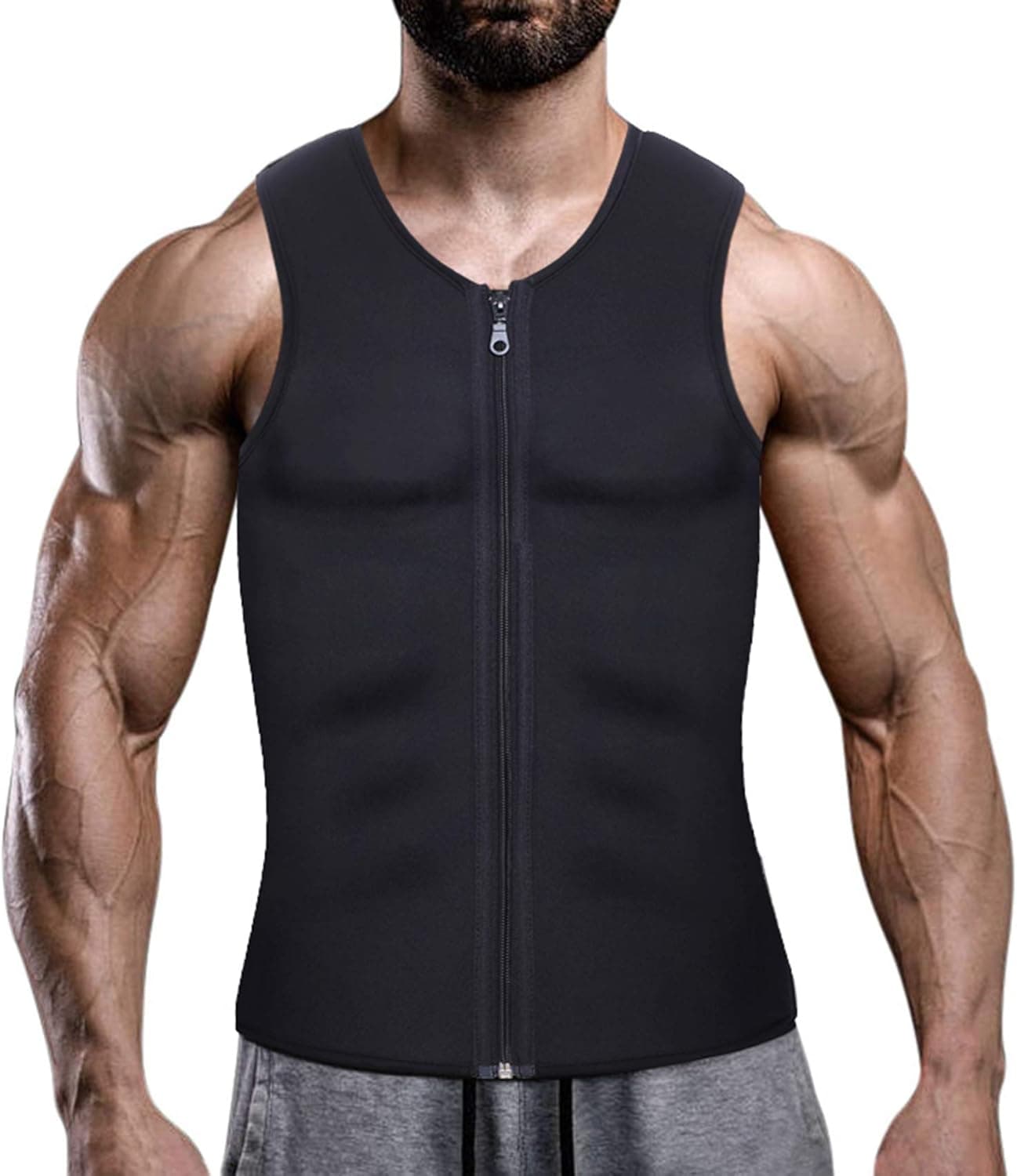 Lechiry Men Neoprene Waist Trainer Sweat Sauna Vest Double Compression Adjustable Trimmer Belt Body Shaper with Zipper (Black, 5X-Large)