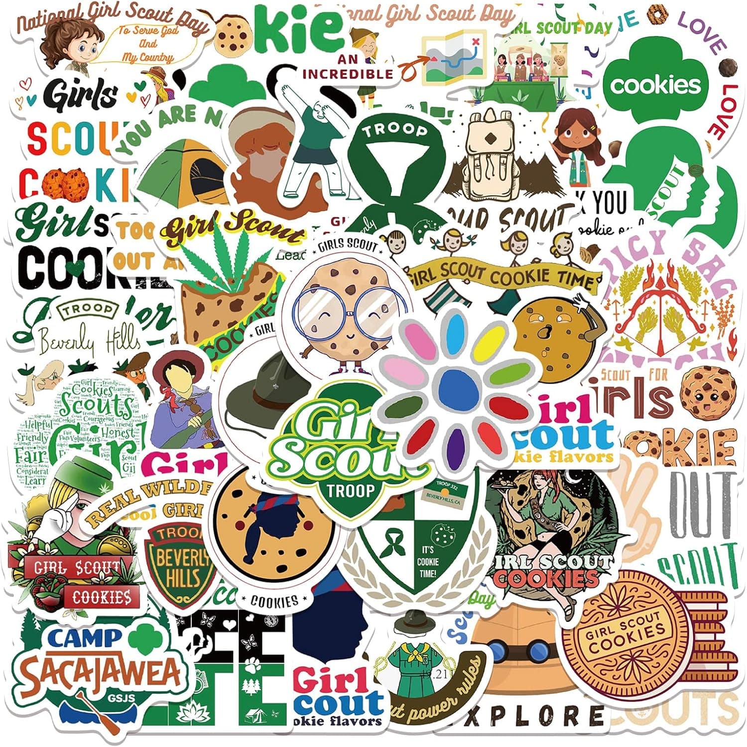 50Pcs Girl Scout Stickers Pack, Korean Movies Cookie Aesthetic Vinyl Waterproof Sticker for Water Bottle Laptop,Phone,Skateboard,Scrapbooking,Bumper , Gifts for Kids Teens Adults for Party Supply Favor Decor… (Girl Scout)