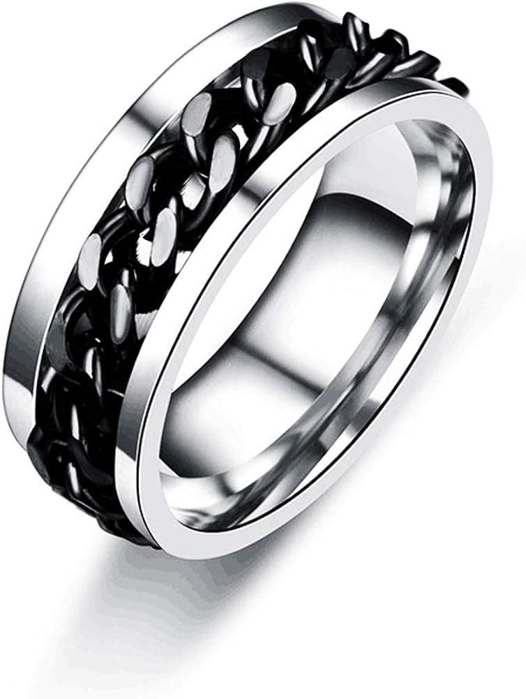 Juztec Spinner Ring for Men Women Silver Ring for Men Stainless Steel Ring Cool Titanium Fashion Ring Beer Bottle Opener Chain Rings