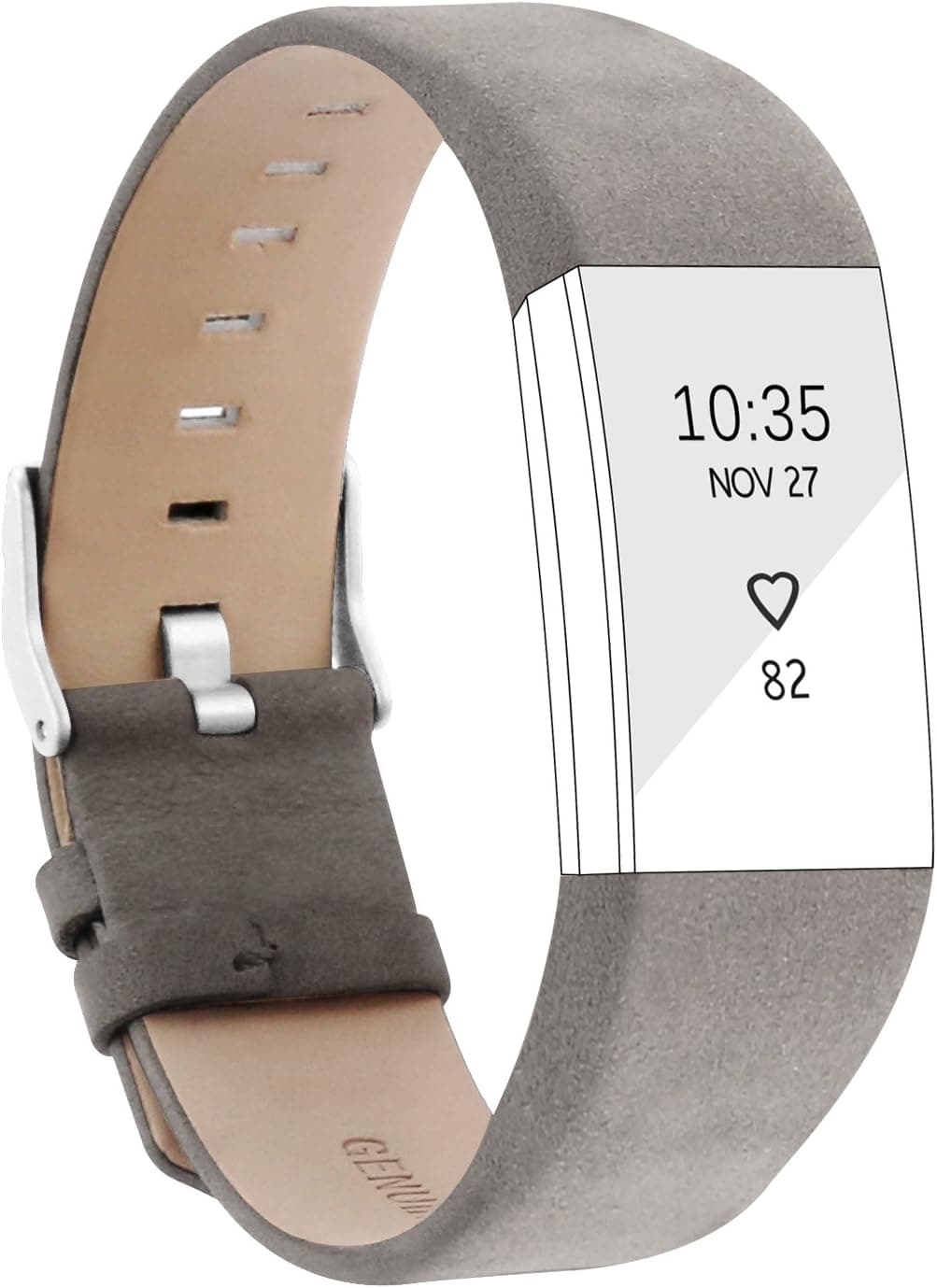 POY Replacement Bands Compatible for Fitbit Charge 2, Genuine Leather Wristbands, Matte Gray