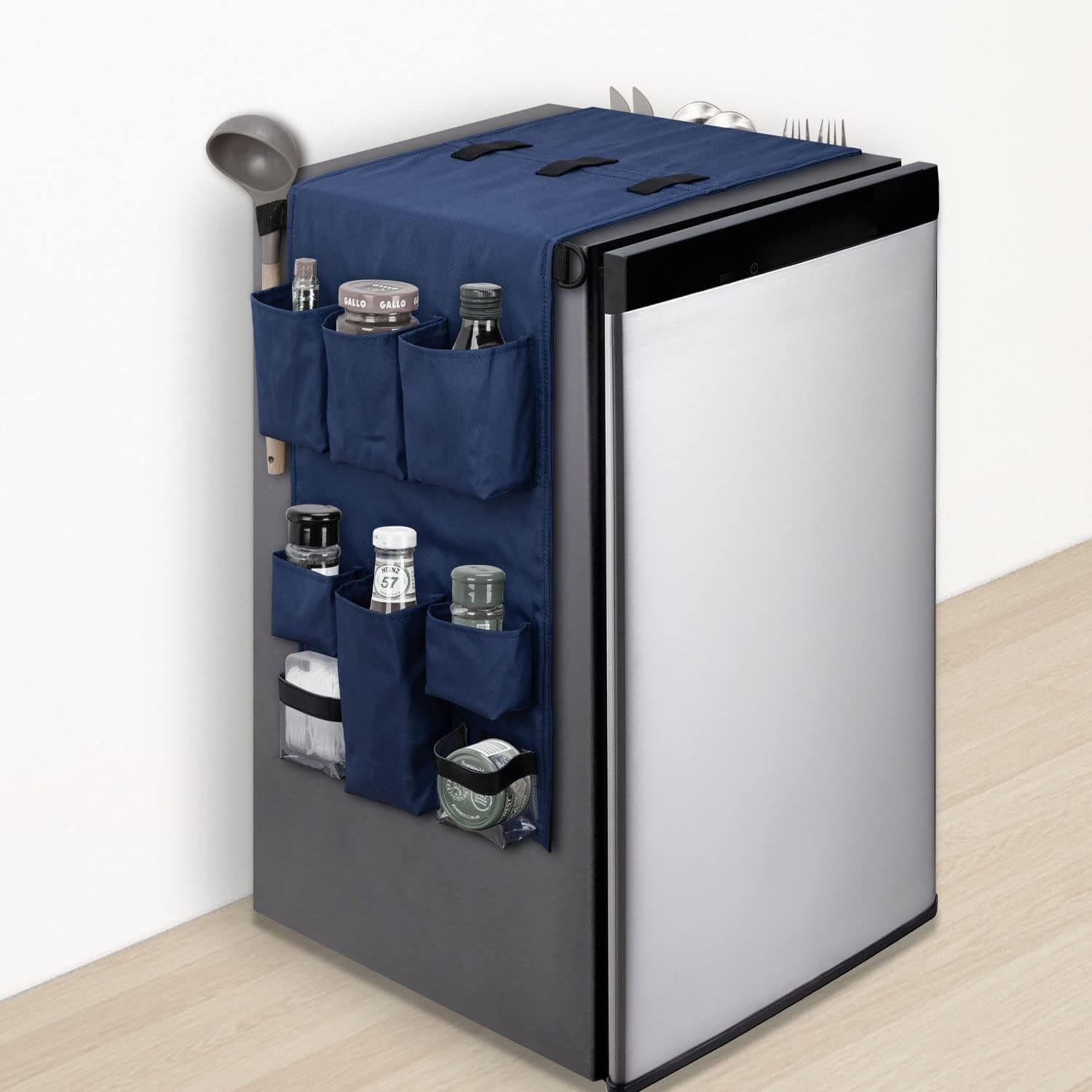 SWISSELITE Mini Fridge Caddy Organizer,Over the Fridge Storage Organizer,Fridge Caddy Hanging Organizer Waterproof with 18 Pockets for Dorm Kitchen Office Home