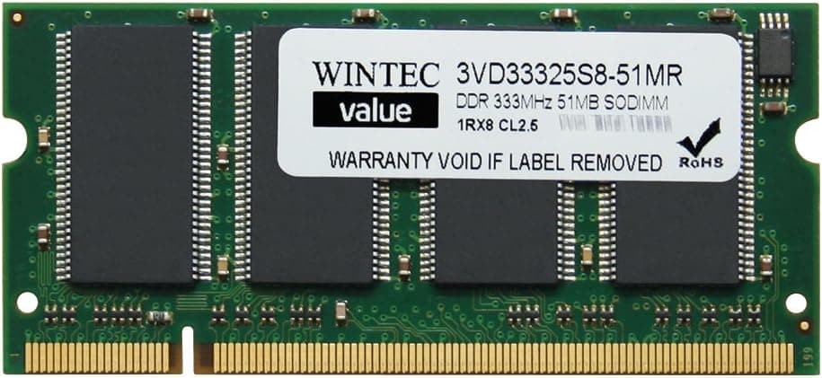 Wintec Value MHzCL2.5 512MB SODIMM Retail 1Rx8 512 Not a Kit (Single) DDR 333 (PC 2700) 184-Pin SDRAM 3VD33325S8-51MR