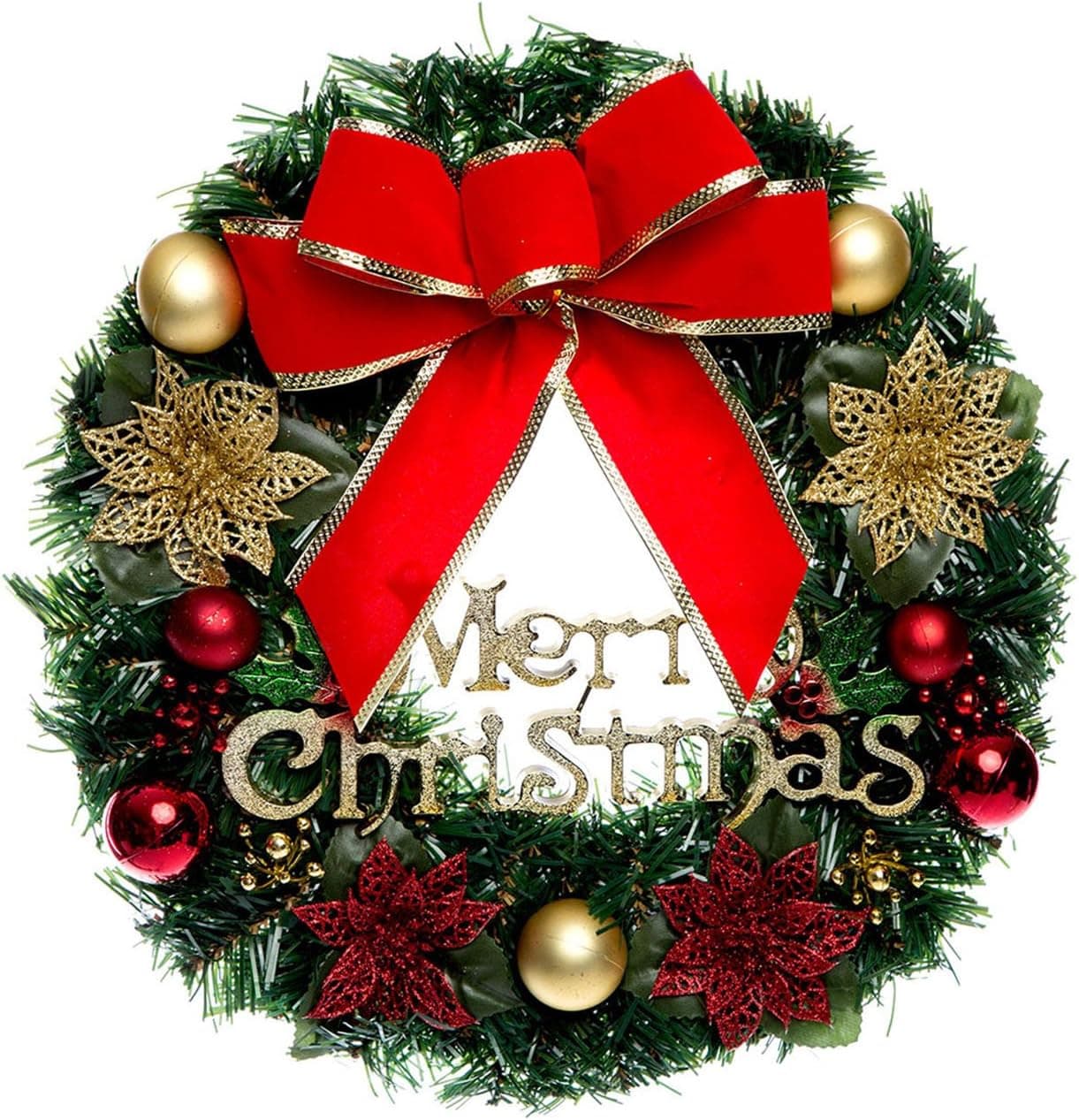 Christmas Wreath with Ribbon and Bells, Indoor Outdoor Christmas Wreaths Garland Ornaments Christmas Decorations (Red,1212 inch)