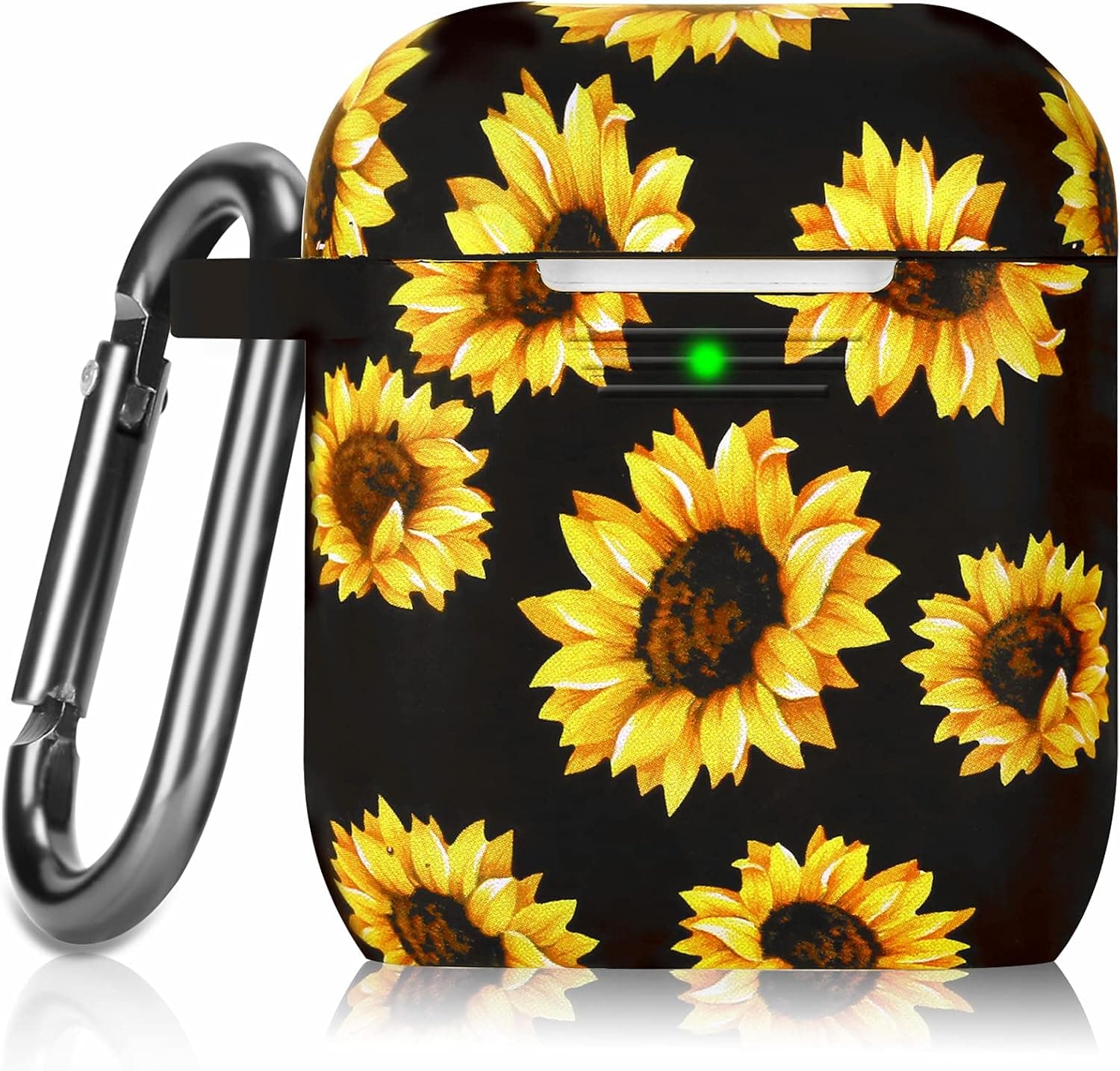Airpod Case Cover with Keychain, Cute Full Protect Silicone Print Skin for Women Girl with Apple Aipod 2&1 Charging Case, Sunflower