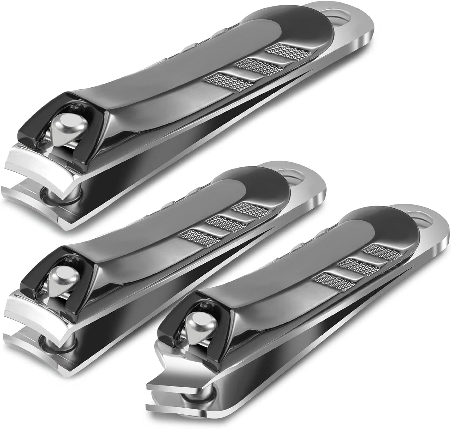 3 Pack Nail Clippers Set- Stainless Steel Fingernail & Toenail Clippers , Sharp Nail Clippers for Thick Nails or Ingrown Nails , Personal Pedicure Kit for Women and Man