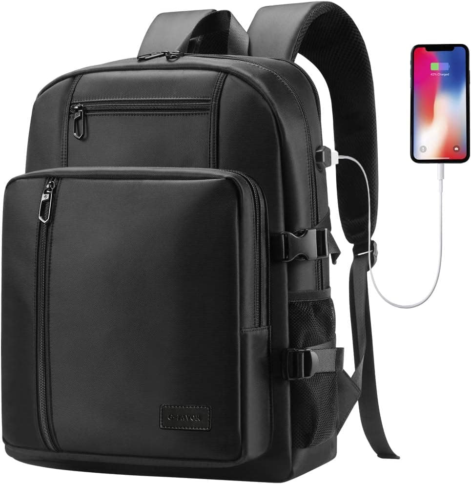 G-FAVOR Laptop Backpack, Business Travel Backpack with USB Charging Port for Women Men Computer Backpacks, Water Resistant Casual Daypack Fit 17.3 15.6 Inch Laptops Notebooks,Black