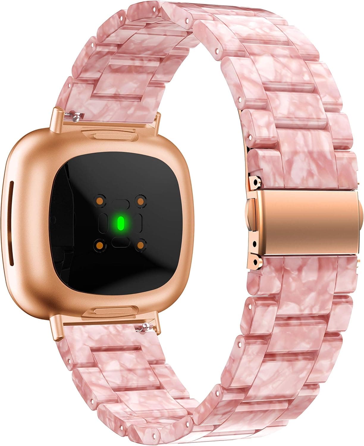 BaiHui Resin Watch Band Compatible with Fitbit Versa 3 Bands/Fitbit Sense Bands,Resin Watch Bands Replacement Bracelet Wristbands with Stainless Metal Buckle for Women Men - Pink