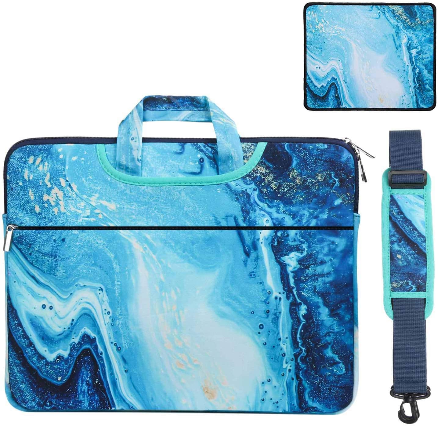 13.3 15.6 inch Laptop Shoulder Messenger Handbag Sleeve Notebook Computer Carrying Case Multiple Styles Protective Cover with Mouse Pad Gift (15-15.6 inch-Blue Sea Wave)