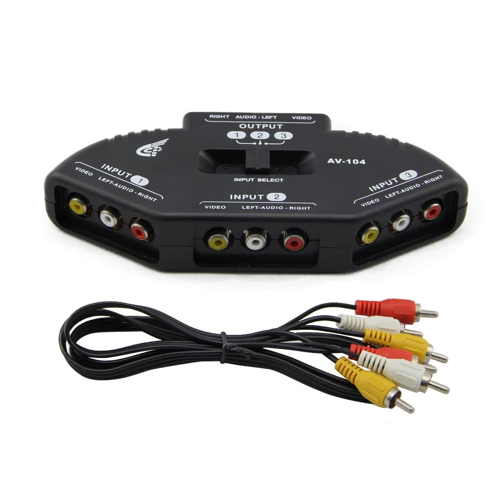3 Way Audio Video AV RCA Switch Switcher Splitter+Cable