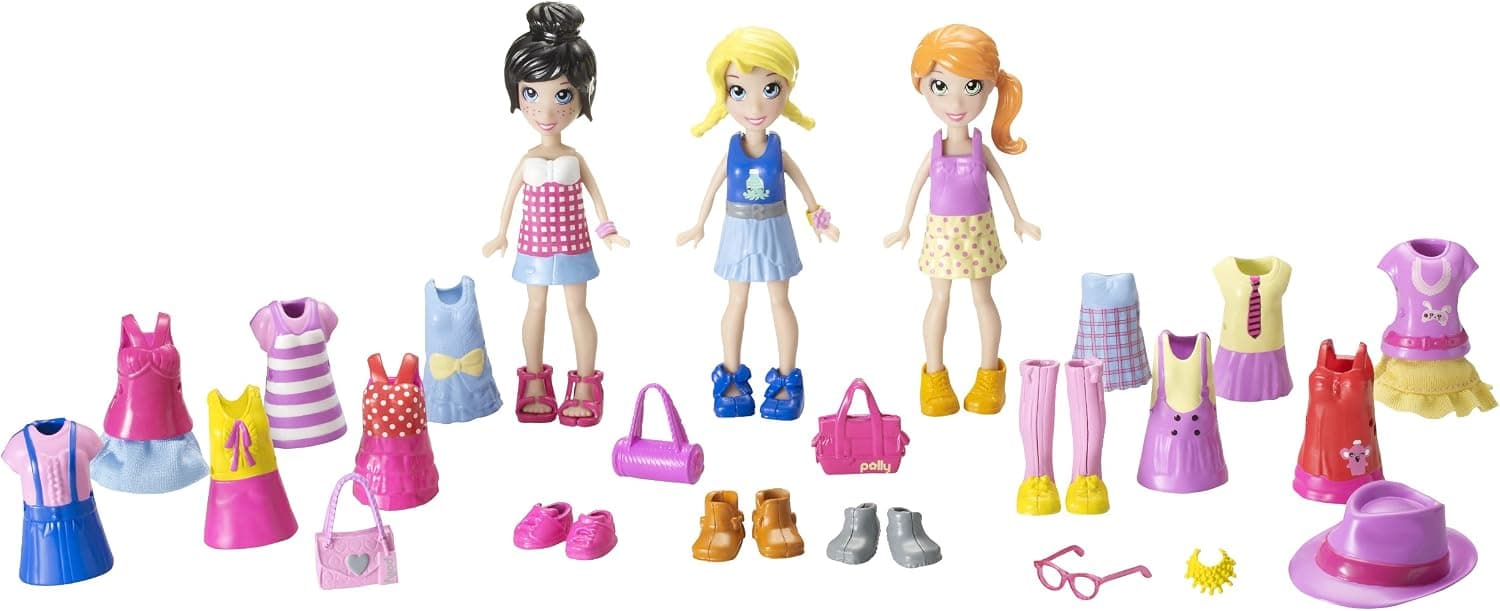 Polly Pocket Pop 'N Lock Fashions Collection 20 Pieces Includes Polly, Lea, and Kerstie