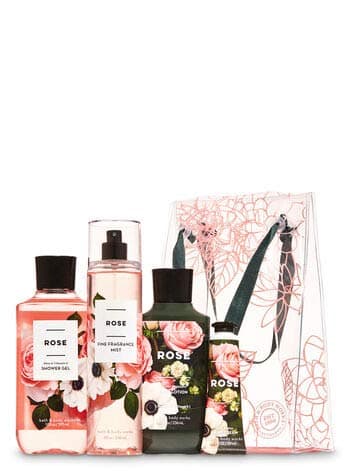 Bath and Body Works ROSE Gift Bag Set - Body Lotion - Shower Gel - Hand Cream and Fine Fragrance Mist - Full Size