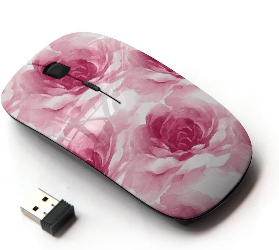 KawaiiMouse [ Optical 2.4G Wireless Mouse ] Watercolor Roses Flower Petals Floral White