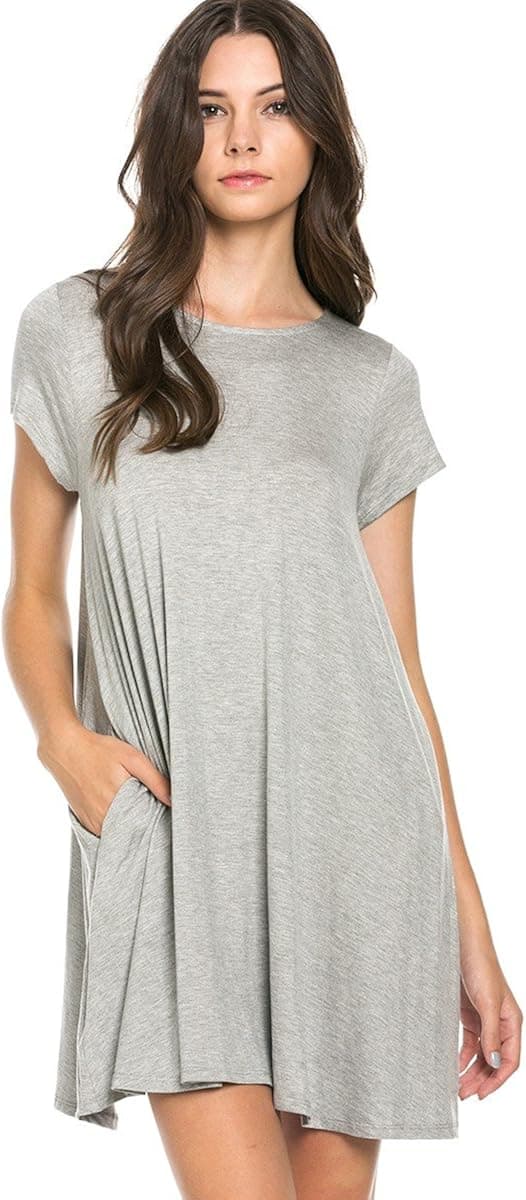 Solid Trapeze Knit Pocket Dress, H. Grey, Small