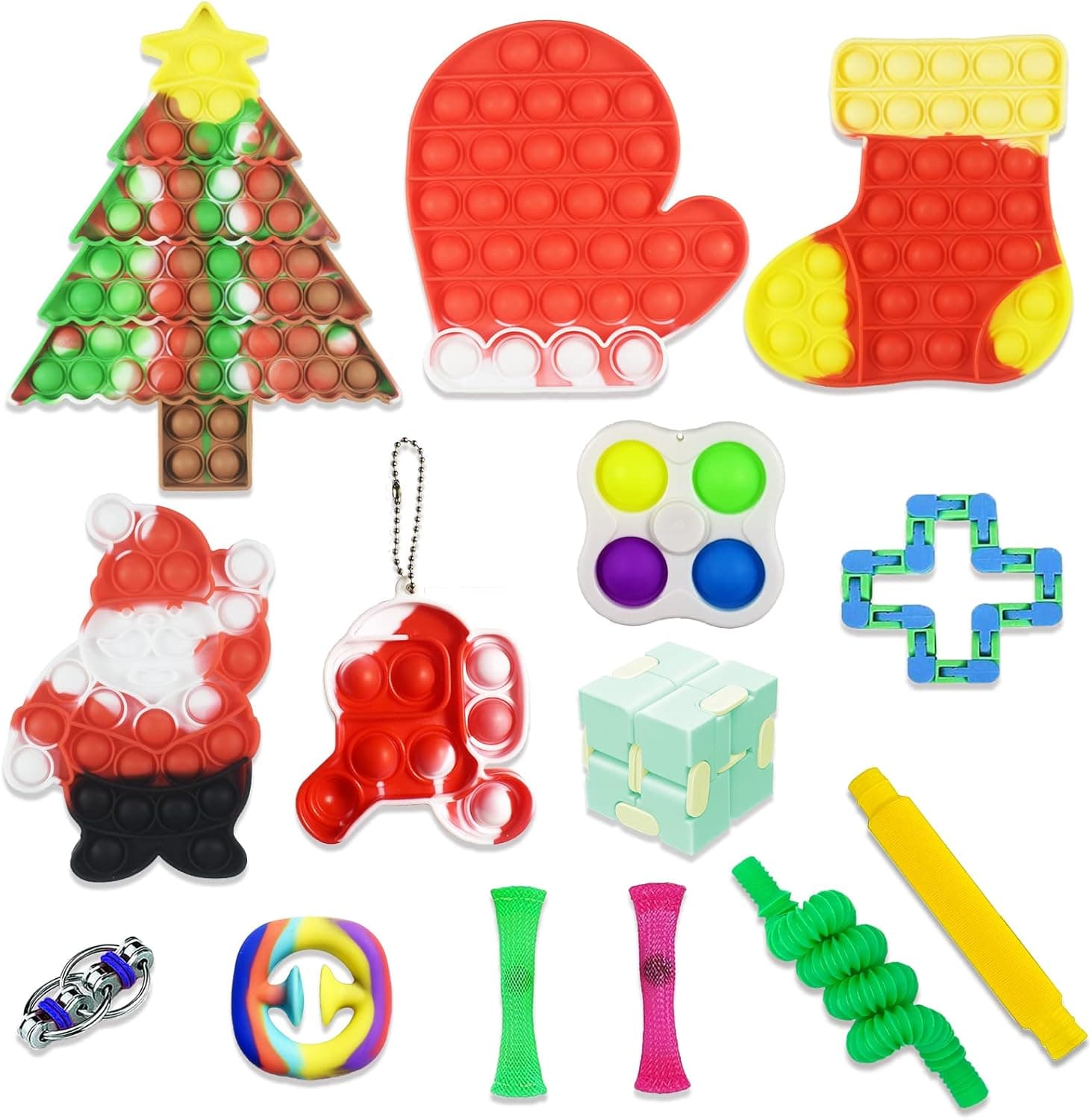 （14 Pcs） Pop Christmas Push Bubble Sensory Fidget Toys Fidget Popper Tie Dye Christmas Pop Gift for Kids Christmas Set for Kids Adults